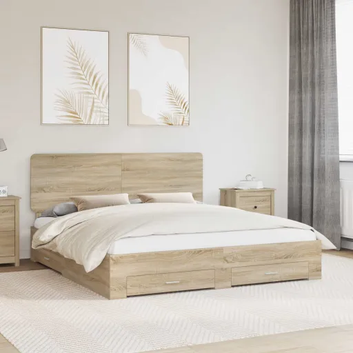 Estructura de Cama Con Cabecera Roble Sonoma 200 x 200 cm