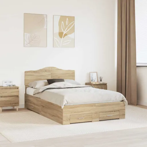 Estructura de Cama Con Cabecera Roble Sonoma 120 x 200 cm