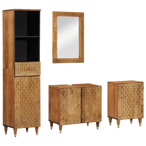 Conjunto de Muebles de Baño 4 Piezas Madera Maciza de Mango