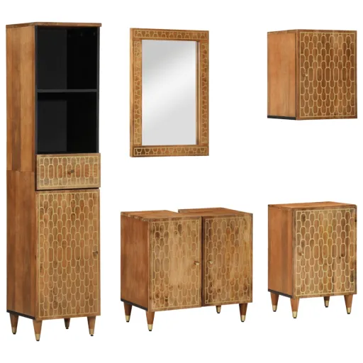 Conjunto de Muebles de Baño 5 Piezas Madera Maciza de Mango