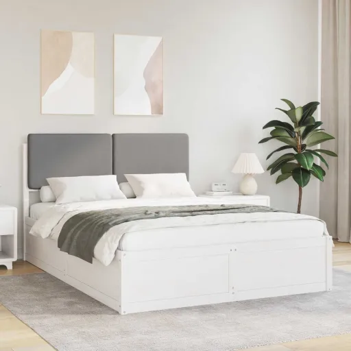 Estructura de Cama Con Cabecera Tapizada Gris Oscuro