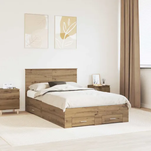 Estructura de Cama Con Cabecera Roble Artesanal 120 x 190 cm