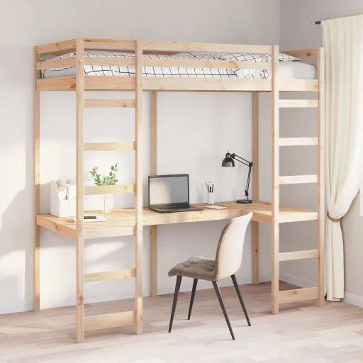Estructura de Cama Alta Natural 90 x 200 cm