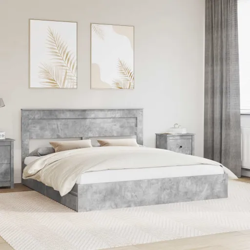 Cama Con Almacenamiento Con Cabecera Gris Concreto 200 x 200 cm