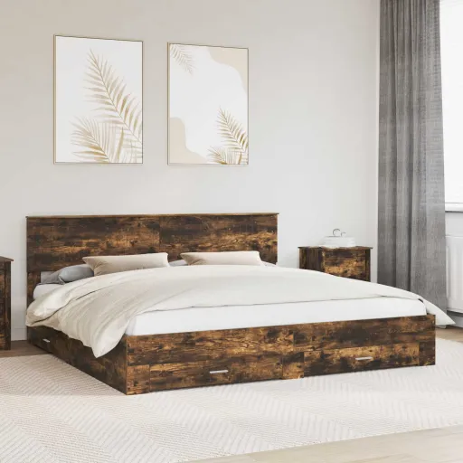 Estructura de Cama Con Cabecera Roble Ahumado 200 x 200 cm