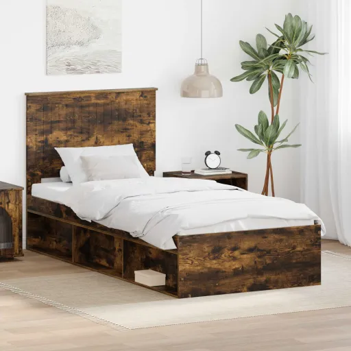 Estructura de Cama Con Cabecera Roble Ahumado 90 x 200 cm