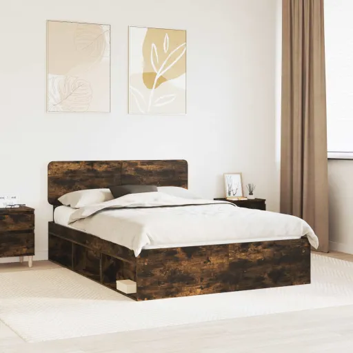 Estructura de Cama Con Cabecera Roble Ahumado 150 x 200 cm