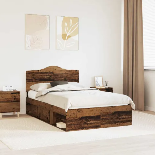Estructura de Cama Con Cabecera Madera Vieja 135 x 190 cm