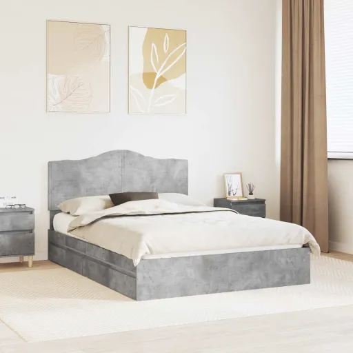Cama Con Almacenamiento Con Cabecera Gris Concreto 160 x 200 cm