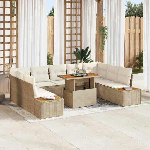 Conjunto de Sofá de Jardín   Beige Poliratán (10 pcs)