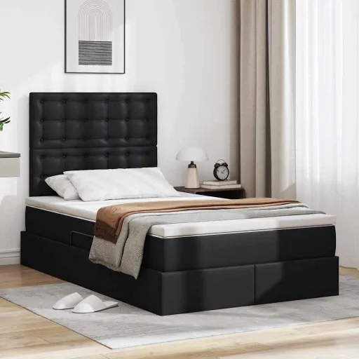 Cama Con Almacenamiento Negro 120 x 190 cm Cuero Sintético