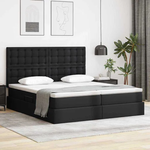 Cama Con Almacenamiento y Colchón Negro 200 x 200 cm