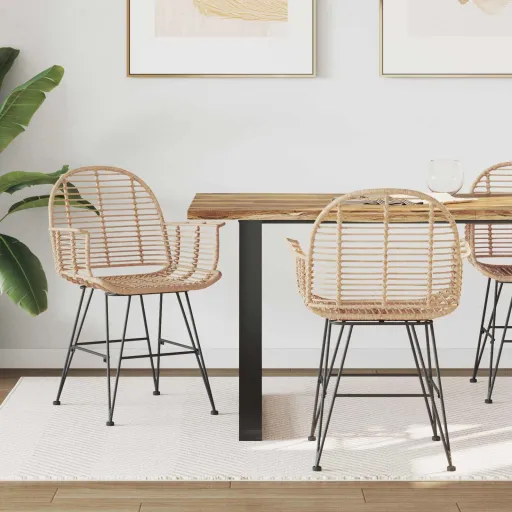 Silla de Comedor   Natural 44 x 44 x 74 cm Ratan e Hierro (2 pcs)