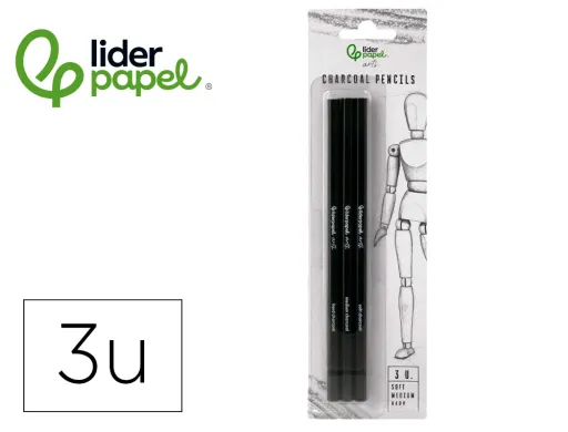Lapiz de Carboncillo Para Esbozos Liderpapel Caja de 3 Unidades Con Diferentes Durezas Certificado Fsc
