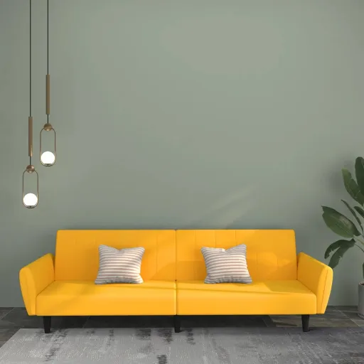 Sofá Cama de 2 Plazas Terciopelo Amarillo