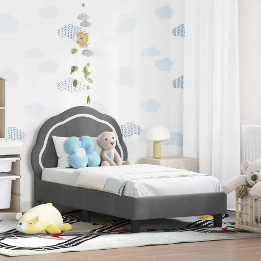 Estructura de Cama Para Niños Pequeños Con Cabecera Gris Oscuro