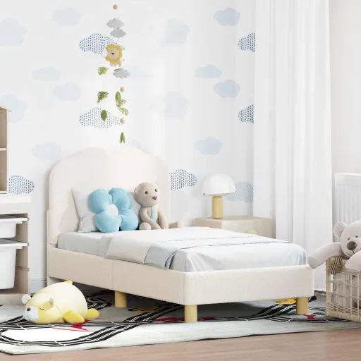 Estructura de Cama Para Niños Pequeños Con Cabecera Crema