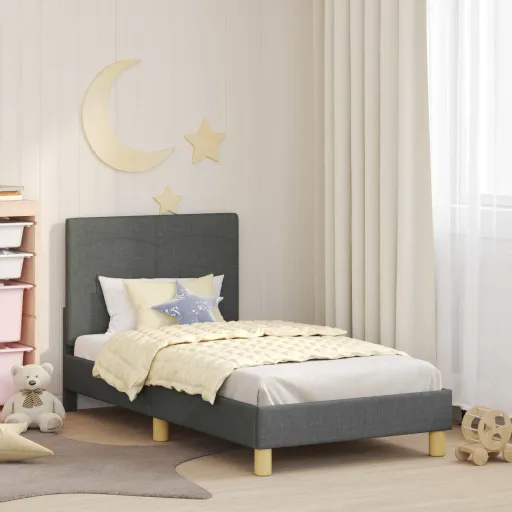 Cama Para Niños Con Cabecero Gris Oscuro 80 x 160 cm Tela
