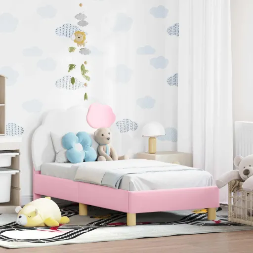 Estructura de Cama Para Niños Pequeños Con Cabecera Rosa PU