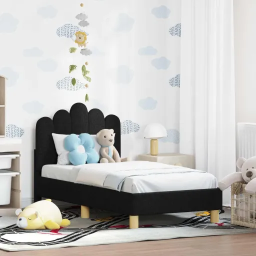 Estructura de Cama Para Niños Pequeños Con Cabecera Negro Tela