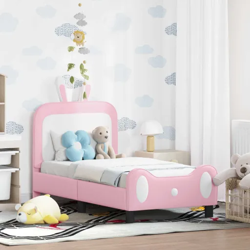 Estructura de Cama Para Niños Pequeños Con Cabecera Rosa PU