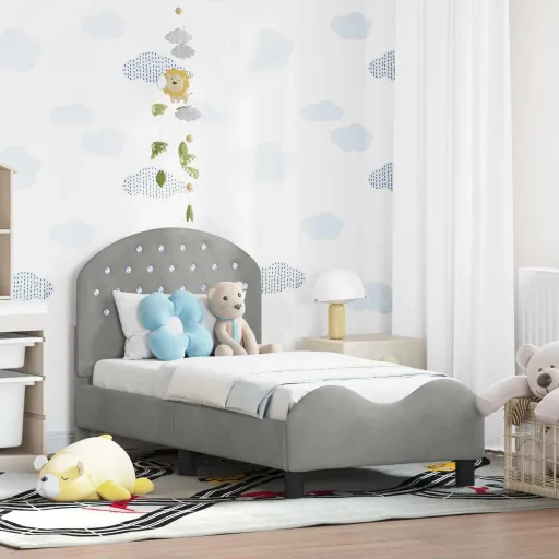 Estructura de Cama Para Niños Pequeños Con Cabecera Gris Claro