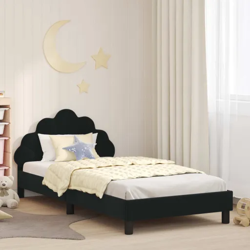 Cama Para Niños Con Cabecero Negro 90 x 190 cm Terciopelo