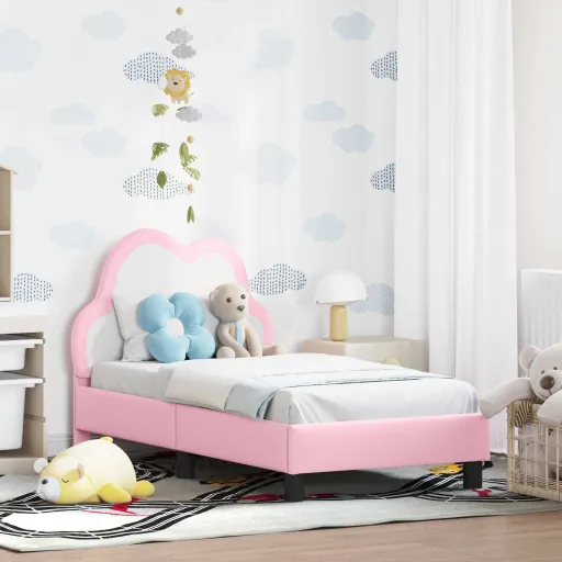 Estructura de Cama Para Niños Pequeños Con Cabecera Rosa PU
