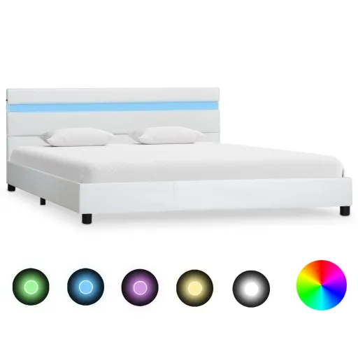 Estructura de Cama Con LED Cuero Sintético Blanco 120x200 cm