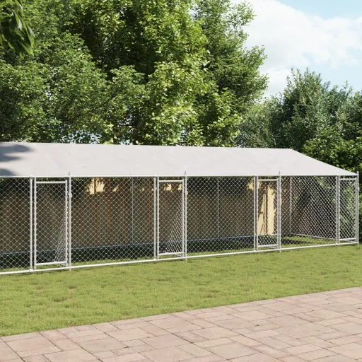 Jaula de Perros Techo y Puertas Acero Galvanizado Gris 10x2x2 m