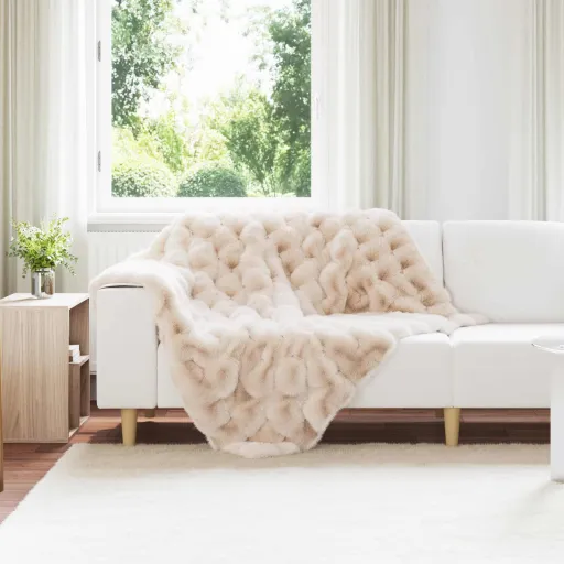 Manta de Piel de Conejo Sintética Olite Beige 130 x 150 cm