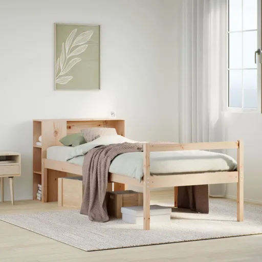 Cama Con Estantería Sin Colchón Madera Maciza de Pino 75x190 cm