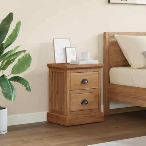 Mesita de Noche Natural 40 x 30 x 50 cm Madera de Teca Maciza