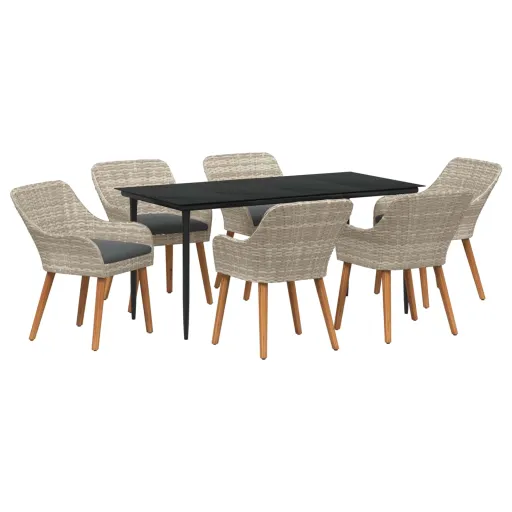 Conjunto de Comedor de Jardín   Gris Claro Ratán Sintético (7 pcs)