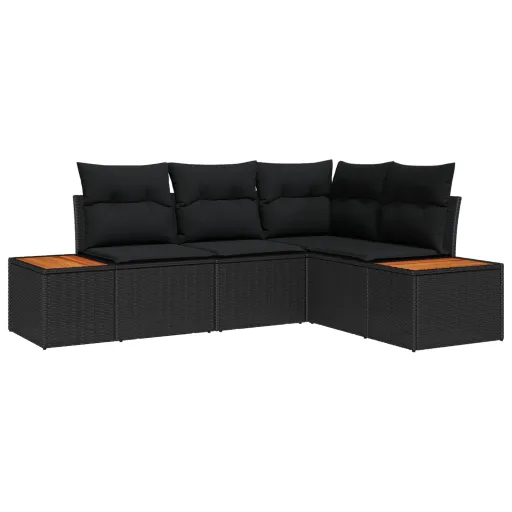 Conjunto de Sofás de Jardín Con Cojín   Negro Poliratán (5 pcs)