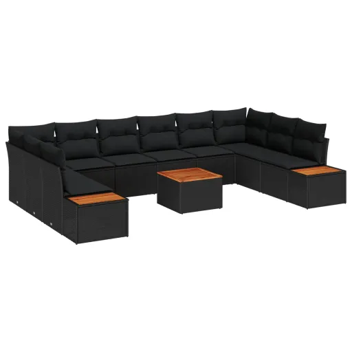 Conjunto de Sofás de Jardín Con Cojín   Negro Poliratán (11 pcs)