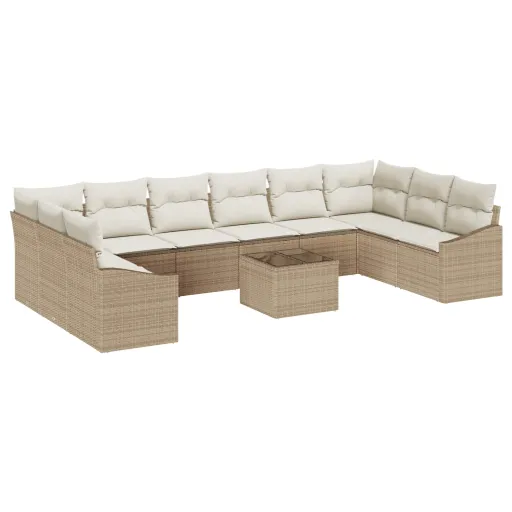 Conjunto de Sofás de Jardín Beige y Crema Ratán Sintético