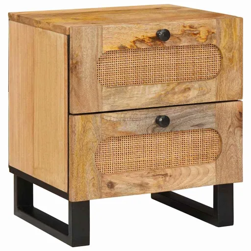 Armario de Noche Natural 40 x 33 x 46 cm Madera de Mango Maciza