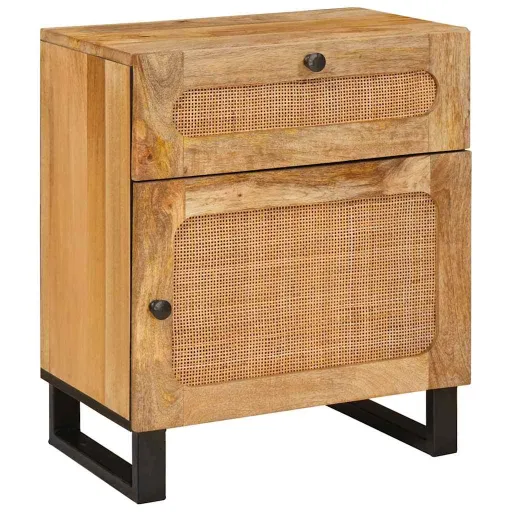 Armario de Noche Natural 50 x 33 x 60 cm Madera de Mango Maciza
