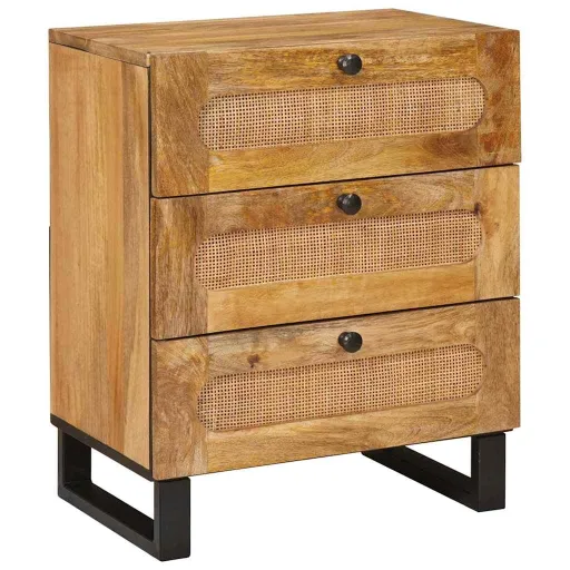 Armario de Noche Natural 50 x 33 x 62 cm Madera de Mango Maciza