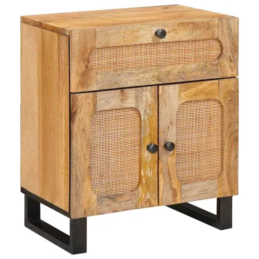 Armario de Noche Natural 50 x 33 x 60 cm Madera de Mango Maciza