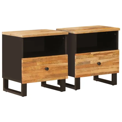 Mueble Cama   Marrón 40 x 33 x 46 cm Madera de Mango Maciza (2 pcs)
