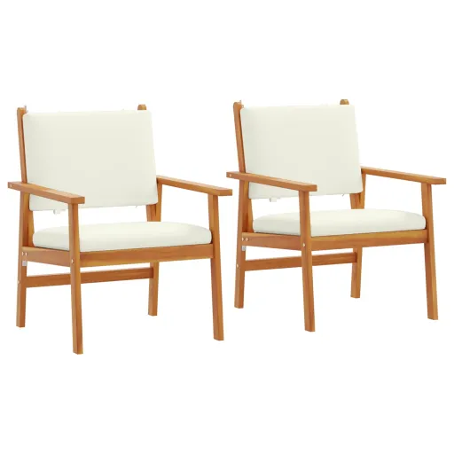 Silla de Jardín Con Cojín   Crema Madera de Acacia Sólida (2 pcs)