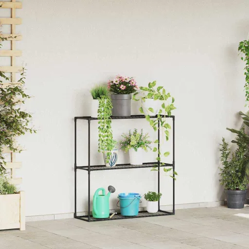 Soporte Para Plantas de 3 Niveles Negro 100 x 32 x 102 cm Acero