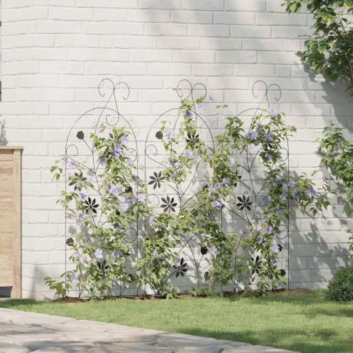 Valla de Jardín Con Cerradura   Negro 112 x 39,5 cm Acero (3 pcs)