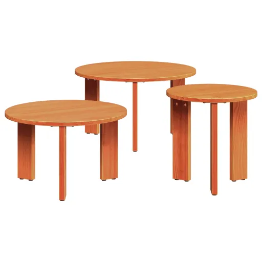 Mesa de Café   Marrón Cera Madera Maciza de Pino (3 pcs)