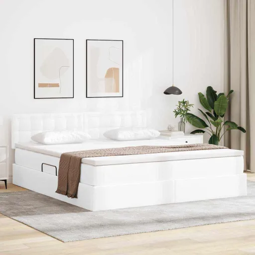 Cama Con Almacenamiento y LED Puro 160 x 200 cm Cuero Sintético