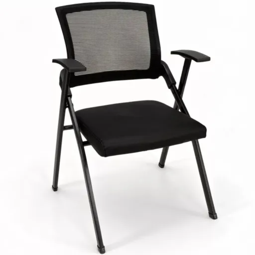 Silla Visitante Plegable Belga Negra Con Brazos en Piel Sintética