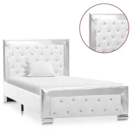 Estructura de Cama de Cuero Sintético Blanco 90x200 cm