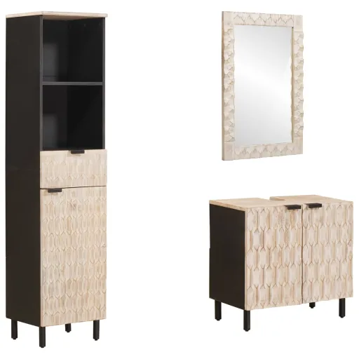 Juegos de Baño   Acabado de Lavado Madera de Mango Maciza (3 pcs)